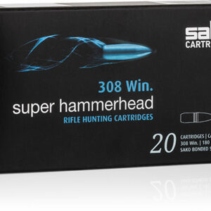 Sako Super Hammerhead Rifle Ammunition C629236ASA10X, 308 Winchester, Bonded Core Boat Tail, 180 GR, 2483 fps,…